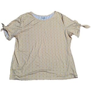 Croft & Barrow Geometric Diamond Print Knit Tee Women's Size XL‎ Gold Bow Sleeve